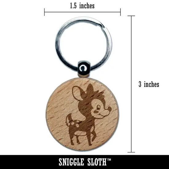 Adorable Baby Deer Fawn Engraved Wood Round Keychain Tag Charm {2}