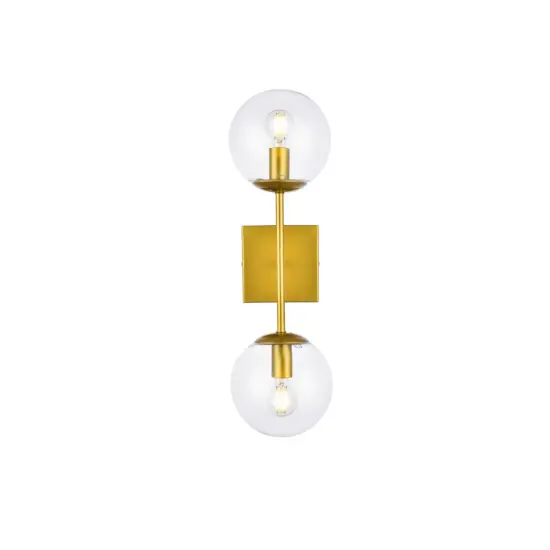 Neri 2 lights brass and clear glass wall sconce {1}