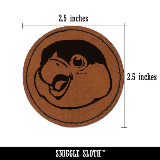 Happy Smiling Parrot Bird Round Iron-On Engraved Faux Leather Patch Applique - 2.5" Brown {2}