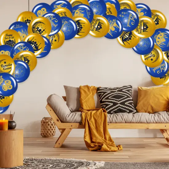40 PCS Ramadan Mubarak Balloons Eid Mubarak Party Decoration Happy Eid al-Fitr Theme Latex Balloons Set for Home Event Indoor Outdoor Ramadan Kareem Decor Supplies, 12 Inches (Blue and Gold) {4}