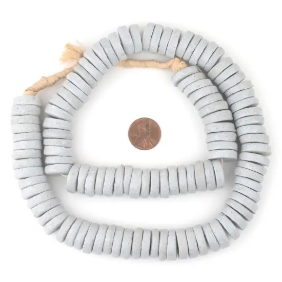 The Bead Chest Light Grey Ashanti Glass Disk Beads (18mm) {2}