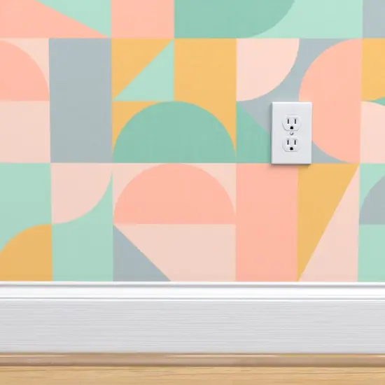 Pre-Pasted Wallpaper 2FT Wide Pastel Mod Mint Retro Abstract Gold Green Mcm Blush Pink Shapes Vintage Style Custom Pre-pasted Wallpaper by Spoonflower {4}