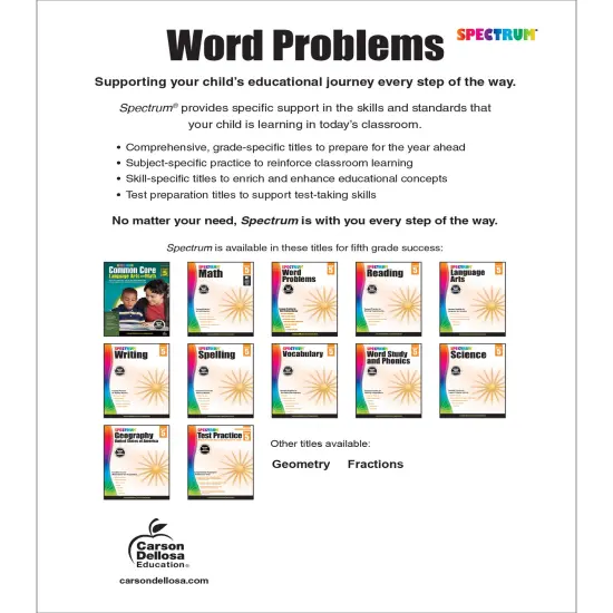 Spectrum Word Problems 5th Grade Math Workbooks, Geometry, Algebra Prep, Fractions, Decimals, Probability, and More Mathematics, Classroom or Homeschool Curriculum {2}