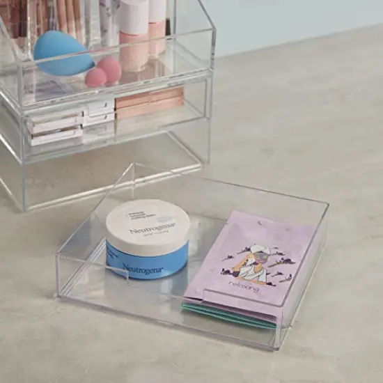 Chloe Stackable Clear Makeup Holder with Double Organizer Drawer Set - Ideal for Organizing Cosmetics and Beauty Supplies, Made in the USA {4}