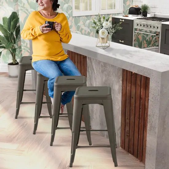 24 Inch Set of 4 Style Counter Height Barstool Stackable Chair Gun {6}