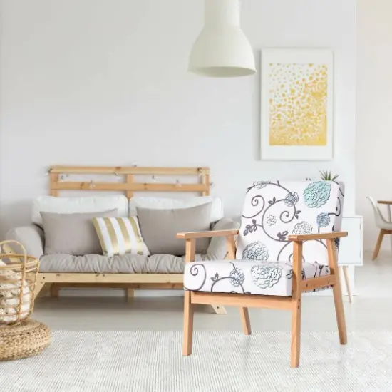 Modern Accent Armchair Fabric Lounge Chair with Rubber Wood Leg Ideal for Living Room or Any Other Space White {2}