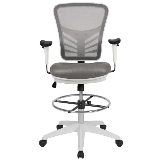 Emma and Oliver Mid-Back Mesh Adjustable Ergonomic Drafting Chair, Task Chair LightGrayMesh/White {3}