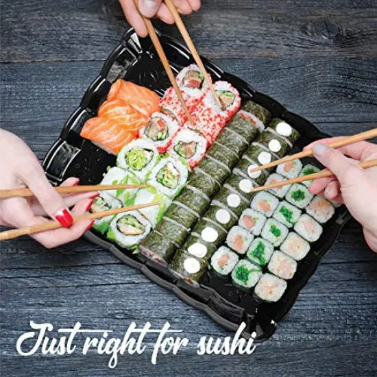 Plastic Serving Trays - Serving Platters Rectangle 9X13 Disposable Party Dish (4, Black) {4}