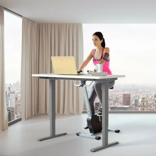 Electric Standing Desk Frame with Adjustable Height and Press Button Controller Gray {4}