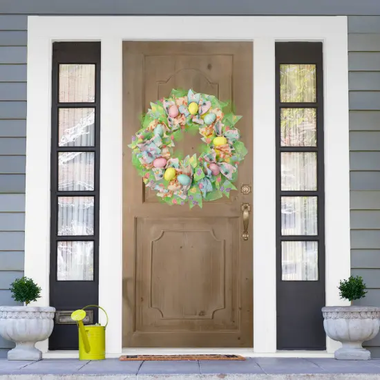 Northlight Pastel Easter Egg and Ribbons Wreath - 22" Green {4}