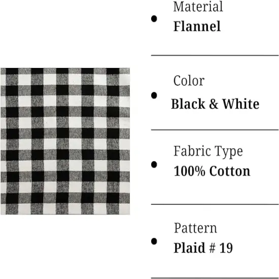 FabricLA 100% Cotton Flannel Fabric - 58/60" Inches (150 CM) - Cotton Tartan Flannel Fabric - Use as Blanket, PJ, Shirt, Cloth Flannel Craft Fabric - Black & White, 1 Yard {2}