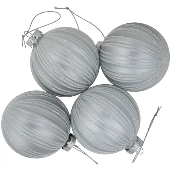 Northlight 4ct Silver and White Glitter Striped Glass Ball Christmas Ornaments 3" {5}