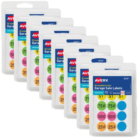 Avery Garage Sale Removable Labels, 3/4 Inch Round Labels, Assorted Colors, Non-Printable, 8 Packs, 2,520 Pricing Stickers Total (21930) {1}