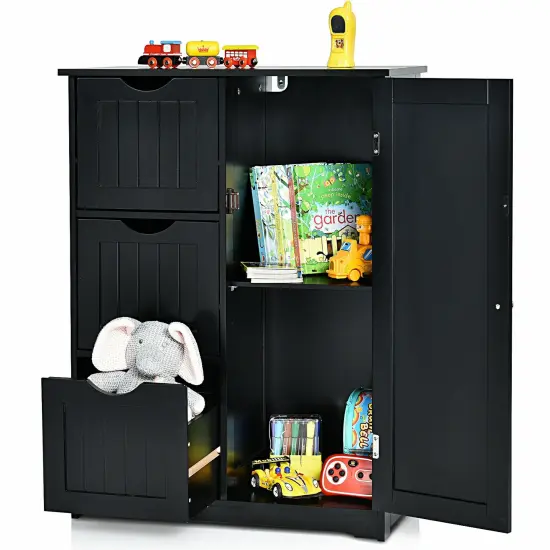 MDF Bathroom Floor Cabinet with Drawers and Adjustable Shelf Black {4}