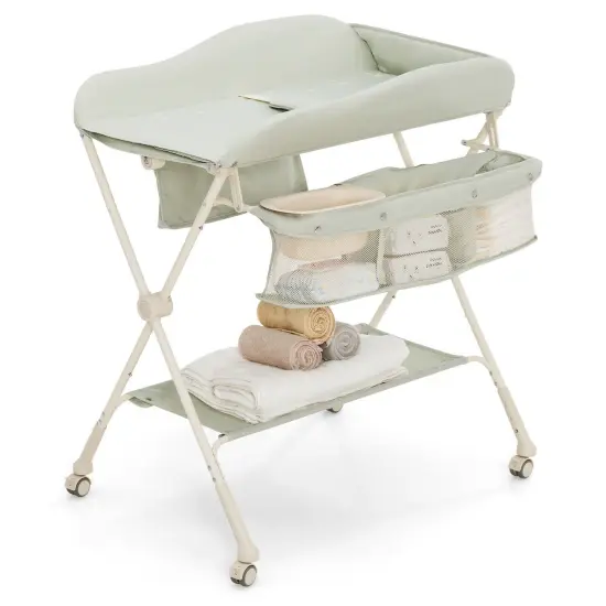 Baby Diaper Changing Table with Water Basin Wheel Green {2}