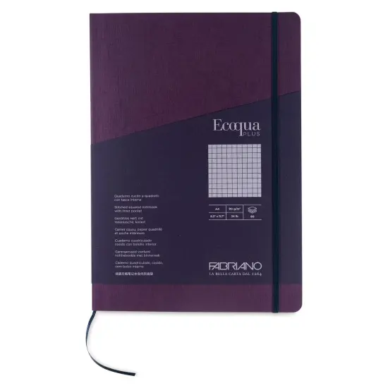 Fabriano EcoQua Plus Stitch-Bound Notebook - Wine, 8-1/4" x 11-3/4", Grid {1}