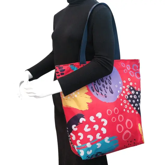 Wrapables Carryall Shopping Travel Tote Bag with Durable Ripstop Polyester - Foldable, Waterproof, and OEKO-TEX Certified Large, Bright Retro {3}