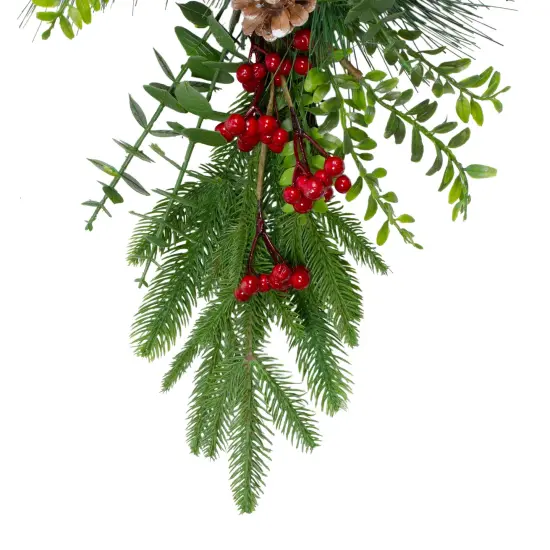 Northlight Berry Pine and Eucalyptus Artificial Teardrop Christmas Swag - 28" - Unlit Green {5}