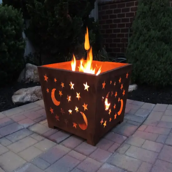 Esschert Design 24" Brown Rustic Finish Star and Moon Square Outdoor Fire Basket {4}