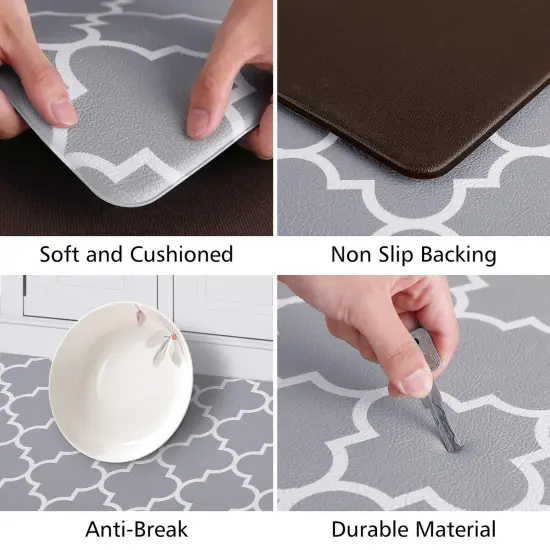 KMAT Kitchen Mat [2 PCS] Cushioned Anti-Fatigue Kitchen Rug, Waterproof Non-Slip Kitchen Mats and Rugs Heavy Duty PVC Ergonomic Comfort Foam Rug for Kitchen, Floor Home, Office, Sink, Laundry,Grey {3}