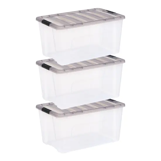 IRIS USA 72 Quart Stack & Pull Clear storage Box, Gray, 3 Pack {1}