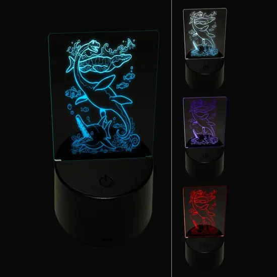 Aquatic Dinosaurs Ichthyosaurus Plesiosaur Mosasaurus 3D Illusion LED Night Light Sign Nightstand Desk Lamp {1}