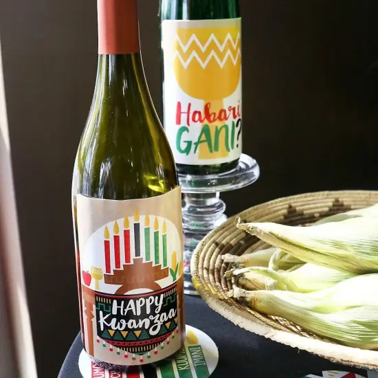 Big Dot of Happiness Happy Kwanzaa - Heritage Holiday Party Decorations for Women and Men - Wine Bottle Label Stickers - Set of 4 {3}