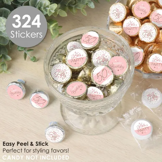 Big Dot of Happiness 50th Pink Rose Gold Birthday - Happy Birthday Party Small Round Candy Stickers - Party Favor Labels - 324 Count {3}