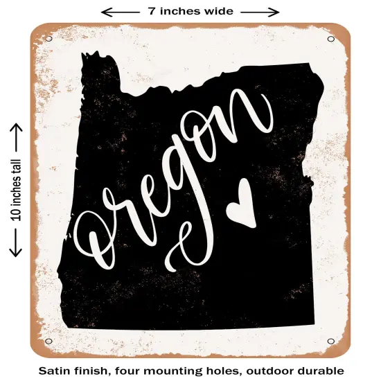 DECORATIVE METAL SIGN - Oregon Heart - Vintage Rusty Look {1}