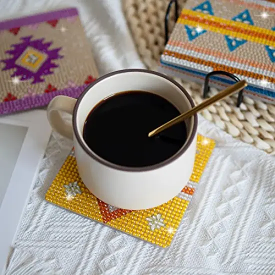 6 Pcs Diamond Painting Coasters with Holder - DIY Boho Coasters, Small Diamond Painting Kits for Beginners, Adults, and Kids, Diamond Art Craft Supplies {2}