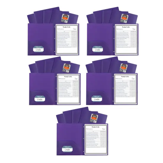 Two-Pocket Heavyweight Poly Portfolio Folder with Prongs, Purple, Pack of 25 {1}