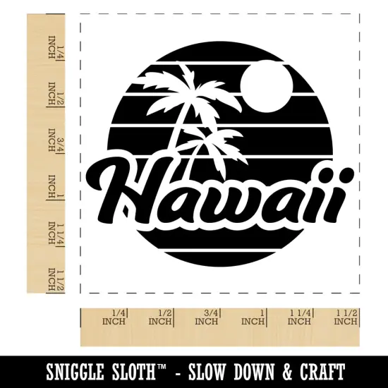 Hawaii Sunset Text with Palm Trees Self-Inking Rubber Stamp Ink Stamper Black {1}