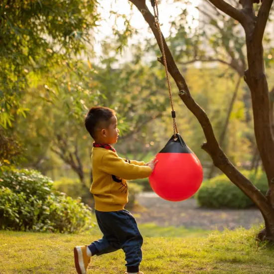 Red Outdoor Patio Playground Hanging Adjustable Ball Round Swing, Inflatable Heavy Duty Rubber Round Swing Ball, Pump Included {2}