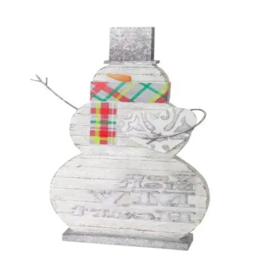 Melrose 18.25" White and Gray Carved Snowman Christmas Figurine {3}