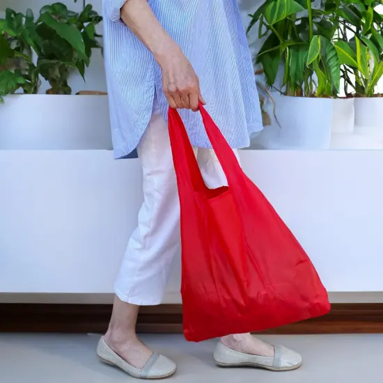 Wrapables Large & Small Foldable Tote Nylon Reusable Grocery Bags, Set of 2 Set of 2, Red {6}