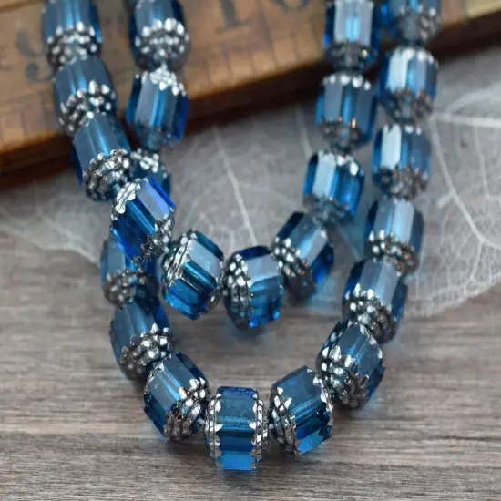Silver Washed Capri Blue Fire Polished Cathedral Beads {6}