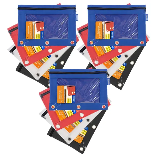 3-Ring Pencil Pouch with Clear Window, Assorted, Pack of 12 {1}