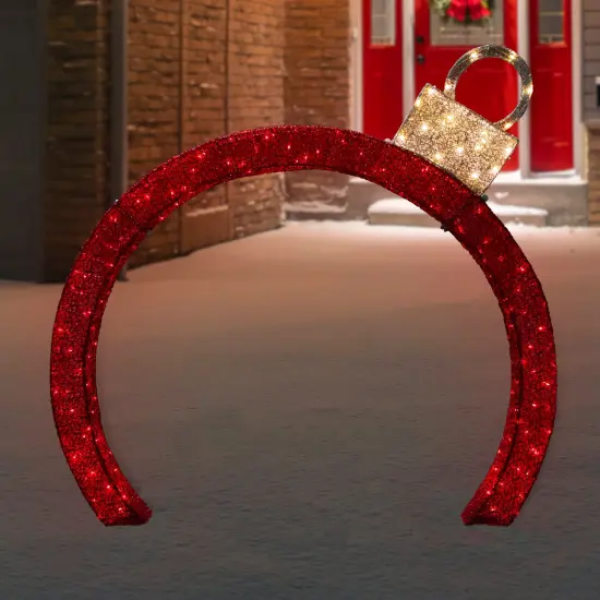 Northlight 4.25' Red LED Lighted Ornament Arch Outdoor Christmas Decoration - Warm White Lights {3}