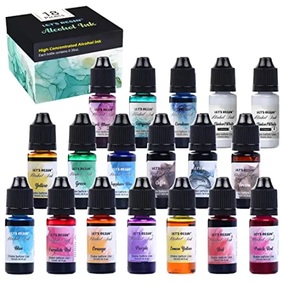 Alcohol Ink Set Epoxy Resin Dye- LET'S RESIN Vibrant Colors Alcohol Ink for Epoxy Resin, Concentrated Alcohol Based Resin Ink for Tumblers,Epoxy Resin Molds,Alcohol Inks Art (Each 0.35oz x 18 Bottle) {1}