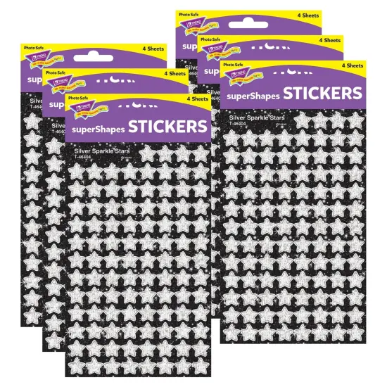 Silver Sparkle Stars superShapes Stickers-Sparkle, 400 Per Pack, 6 Packs {1}