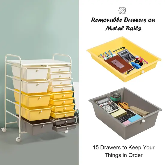 Costway 15 Drawer Rolling Storage Cart Storage Rolling Carts Drawers {5}