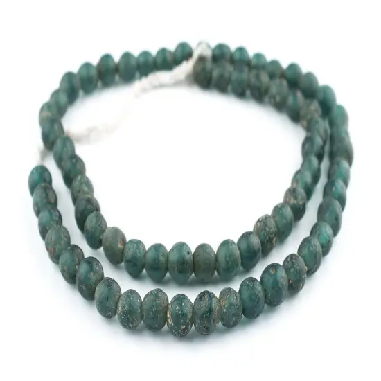 The Bead Chest Ancient-Style Java Glass Beads, Round Indonesian Handmade Fair Trade Etched Spacers for DIY Jewelry Making and Crafts (Forest Green) {3}