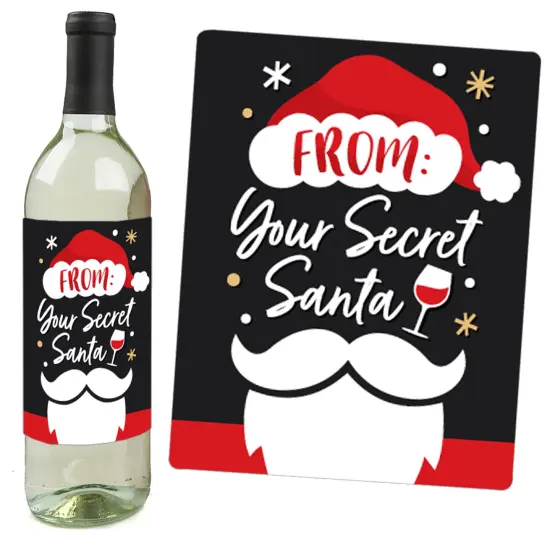 Big Dot of Happiness Secret Santa - Christmas Gift Exchange Party Decorations for Women and Men - Wine Bottle Label Stickers - Set of 4 {3}
