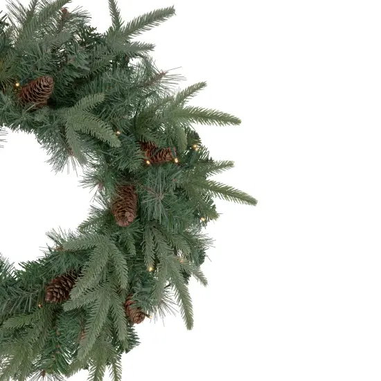 Northlight Pre-Lit Battery Operated Mixed Pine and Pine Cone Christmas Wreath - 24" - Warm White LED Lights Green {5}