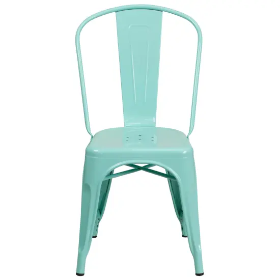 Merrick Lane Wells Indoor/Outdoor Stacking Metal Dining Chair with Single Slat Back and Powder Coated Finish Mint Green {3}