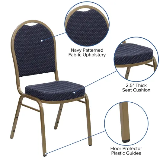 Emma and Oliver Dome Back Stacking Banquet Dining Chair NavyFab/Gold {2}