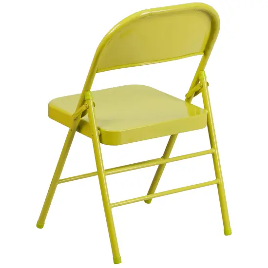 Emma and Oliver 4 Pack Colorful Metal Folding Chair Teen and Event Seating Twisted Citron {3}