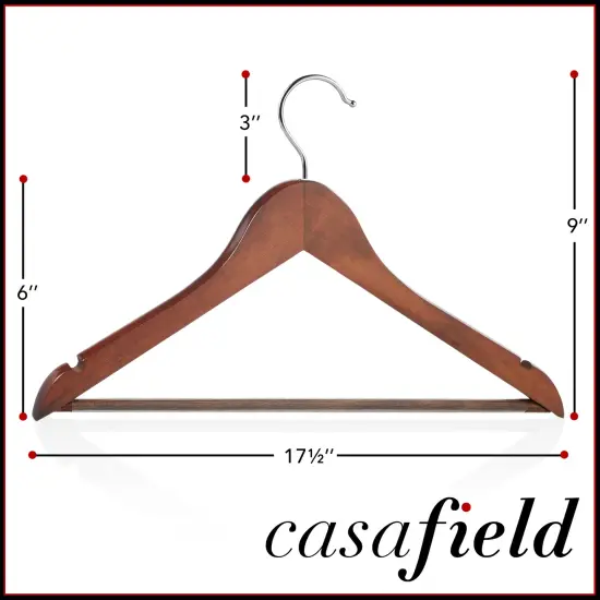 Casafield - 10 Wooden Suit Hangers - Premium Lotus Wood with Notches & Chrome Swivel Hook for Dress Clothes, Coats, Jackets, Pants, Shirts, Skirts {5}