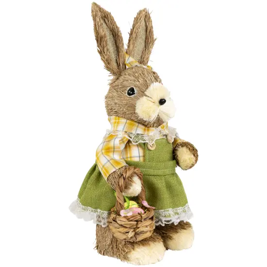 Northlight Girl Sisal Rabbit with Easter Basket Figure - 13.75" - Yellow and Green {4}