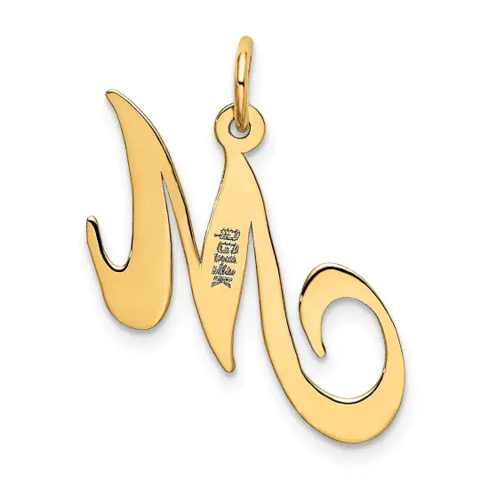 14K Yellow Gold Medium Fancy Script Initial M Charm Jewerly {4}